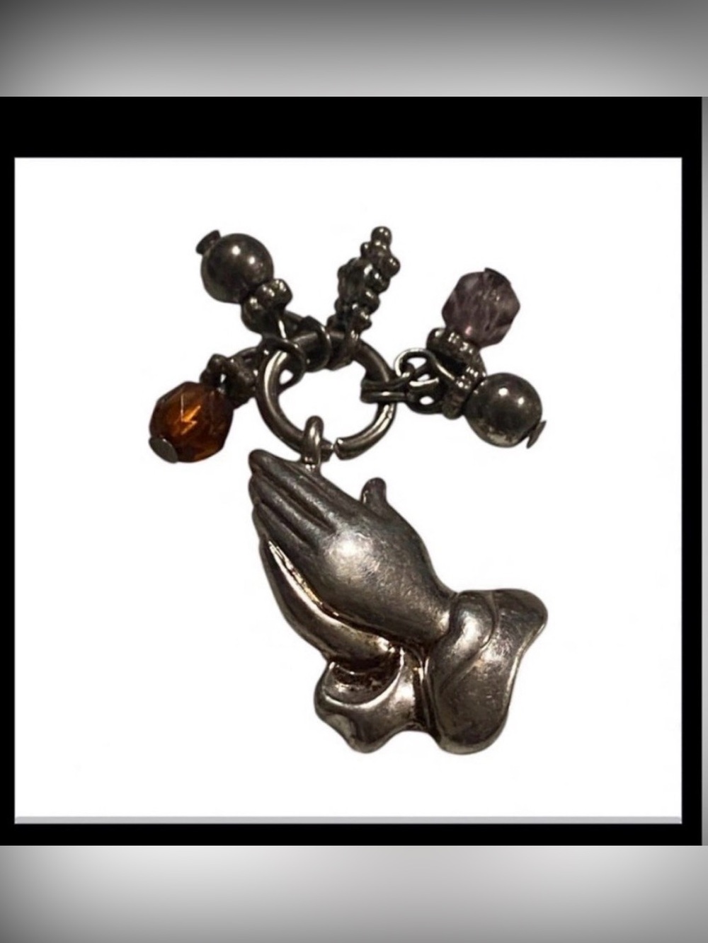 Silver Tone Prayer Hands Religious Pendant #9035